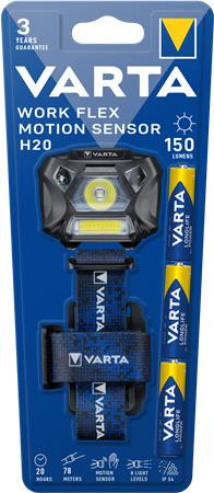 Fejlámpa, 3 LED, 3xAAA, mozgásérzékelő, VARTA  Work Flex H20 (VEFLH20)