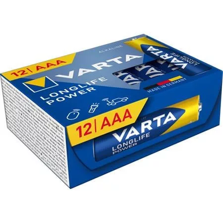Elem, AAA mikro, 12 db, műanyagmentes, VARTA Longlife Power (VEHEAAA12R)
