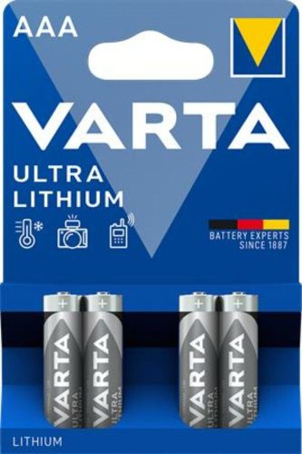 Elem, AAA mikro, 4 db, lítium, VARTA Ultra Lithium (VEULAAA4N)