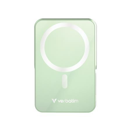 Power bank, külső akkumulátor, mágneses (vezeték nélküli), 10.000mAh, kitámasztó, VERBATIM Charge n Go, zöld (VHA32259)