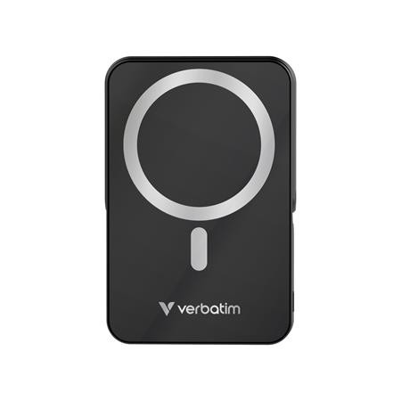 Power bank, külső akkumulátor, mágneses (vezeték nélküli), 10.000mAh, kitámasztó, VERBATIM Charge n Go, fekete (VHA32264)