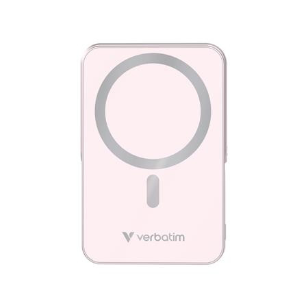 Power bank, külső akkumulátor, mágneses (vezeték nélküli), 10.000mAh, kitámasztó, VERBATIM Charge n Go, rózsaszín (VHA32267)