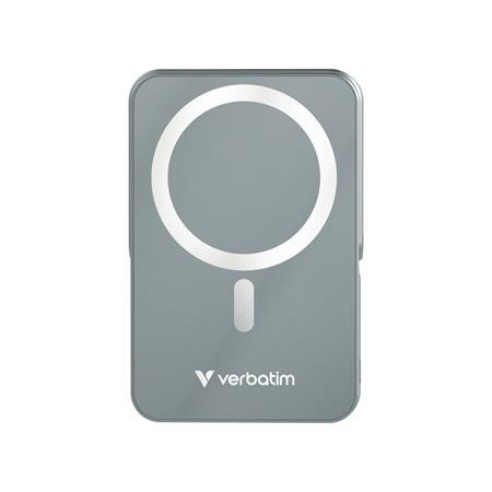 Power bank, külső akkumulátor, mágneses (vezeték nélküli), 10.000mAh, kitámasztó, VERBATIM Charge n Go, szürke (VHA32268)