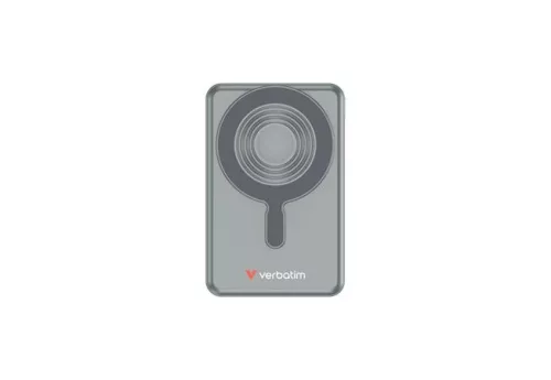 Power bank, mágneses (vezeték nélküli), 2 kábeles, kijelzővel, 10.000mAh, VERBATIM Charge n Go, szürke (VHA32272)
