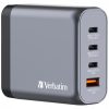 Hálózati töltő, 2xUSB-C PD (140W), USB-C PD (20W), USB-A QC 3.0, EU/UK/US, GaN, VERBATIM (VT32203)