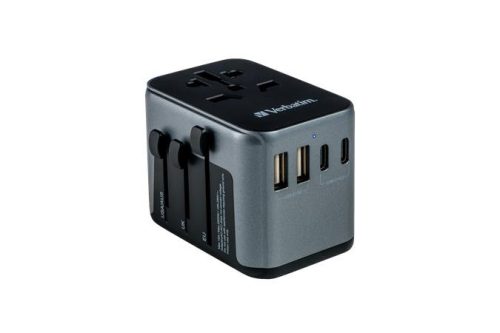 Utazó adapter, univerzális, USB-A(QC 3.0)/USB-C(PD30W)2xUSB, VERBATIM UTA-03 (VT49545)