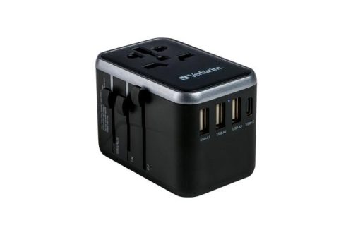 Utazóadapter, univerzális, USB-A(QC 3.0)/USB-C(PD61W)2xUSB, VERBATIM UTA-04 (VT49546)