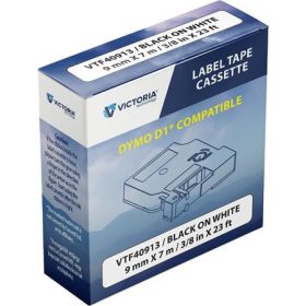   Feliratozógép szalag, 9 mm x 7 m, VICTORIA TECHNOLOGY, fehér-fekete (VTF40913)