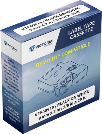 Feliratozógép szalag, 9 mm x 7 m, VICTORIA TECHNOLOGY, fehér-fekete (VTF40913)