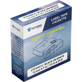   Feliratozógép szalag, 12 mm x 7 m, VICTORIA TECHNOLOGY, fehér-fekete (VTF45013)