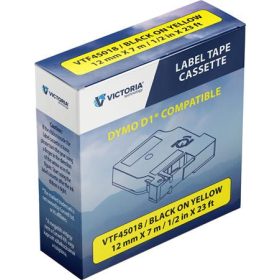   Feliratozógép szalag, 12 mm x 7 m, VICTORIA TECHNOLOGY, sárga-fekete (VTF45018)