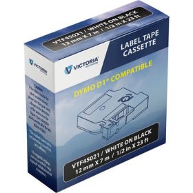  Feliratozógép szalag, 12 mm x 7 m, VICTORIA TECHNOLOGY, fekete-fehér (VTF45021)