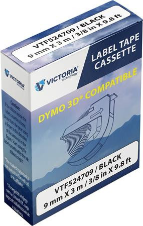 Feliratozógép szalag, 9 mm x 3 m, VICTORIA TECHNOLOGY, fekete (VTF524709)