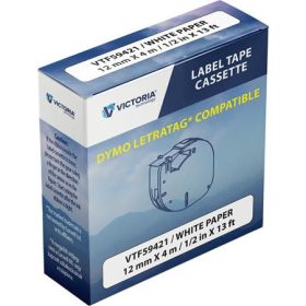   Feliratozógép szalag, papír, 12 mm x 4 m, VICTORIA TECHNOLOGY, fehér (VTF59421)