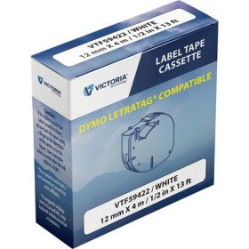   Feliratozógép szalag, 12 mm x 4 m, VICTORIA TECHNOLOGY, fehér (VTF59422)