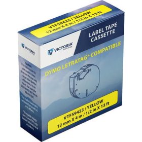   Feliratozógép szalag, 12 mm x 4 m, VICTORIA TECHNOLOGY, sárga (VTF59423)