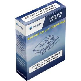   Feliratozógép szalag, 12 mm x 8 m, VICTORIA TECHNOLOGY, fehér-fekete (VTFTZ231)