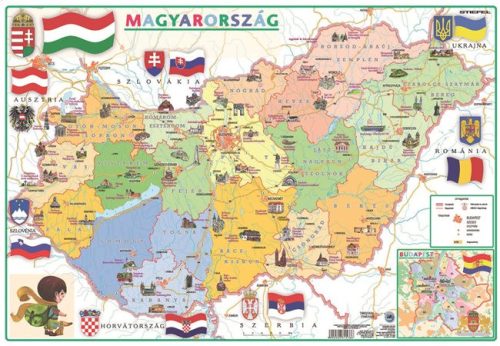 Könyökalátét, kétoldalas, A3, STIEFEL Gyerek Mo. közigazgatása /Mo. domborzata (VTKA303)