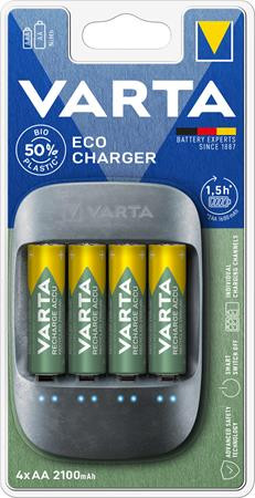 Elemtöltő, AA ceruza/AAA mikro, 4x2100 mAh, VARTAECO (VTL14)