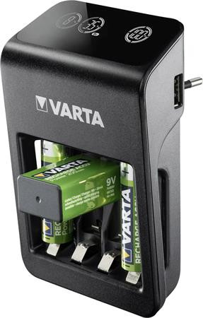 Elemtöltő, AA/AAA/9V, 4xAA 2100 mAh, LCD kijelző, VARTA Plug (VTL15)