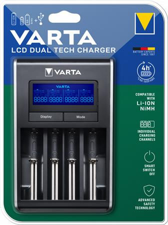 Elemtöltő, AA/AAA/Li-ion akku+USB, akku nélkül, VARTA  LCD Dual Tech (VTL24)
