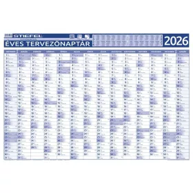   Éves tervező és projekt naptár, kétoldalas, fémléces, kék színű filctollal, 70x100 cm, 2027 évi, STIEFEL (VTPOSNAP)
