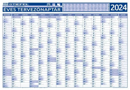 Éves tervező és projekt naptár, kétoldalas, fémléces, kék színű filctollal, 70x100 cm, 2025 évi, STIEFEL (VTPOSNAP)