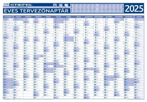 Éves tervező és projekt naptár, kétoldalas, fémléces, kék színű filctollal, 70x100 cm, 2025 évi, STIEFEL (VTPOSNAP)