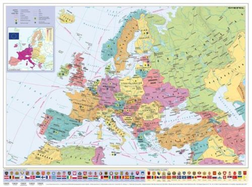 Falitérkép, 70x100 cm, fémléces, Európa országai és az Európai Unió, STIEFEL (VTS377FLP)