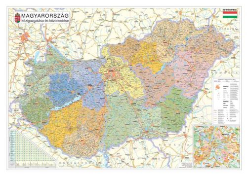 Falitérkép, 70x100 cm, fémkeret, tűzhető, Magyarország közigazgatási térképe, STIEFEL (VTS777T)
