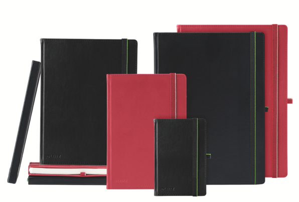 Leitz fekete és piros keményfedeles jegyzetfüzetek és határidőnaplók irodai használatra