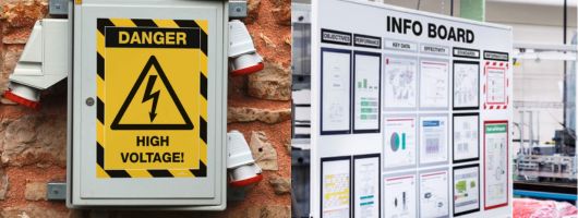 DURAFRAME® MAGNETIC keretek használata üzemekben és raktárakban – biztonsági jelzés és információs tábla fémfelületen