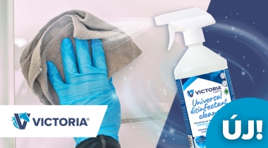 Victoria Hygiene szórófejes felületfertőtlenítő spray törlőkendővel, irodai és háztartási tisztításhoz